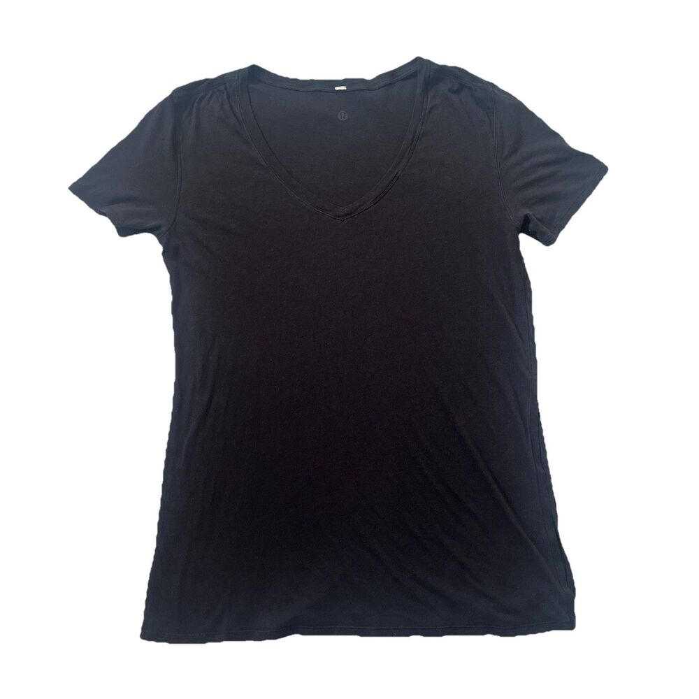 Lululemon Shirt Women 4/6 ? Black Short Sleeve V-neck Side Vent Slit Lightweight